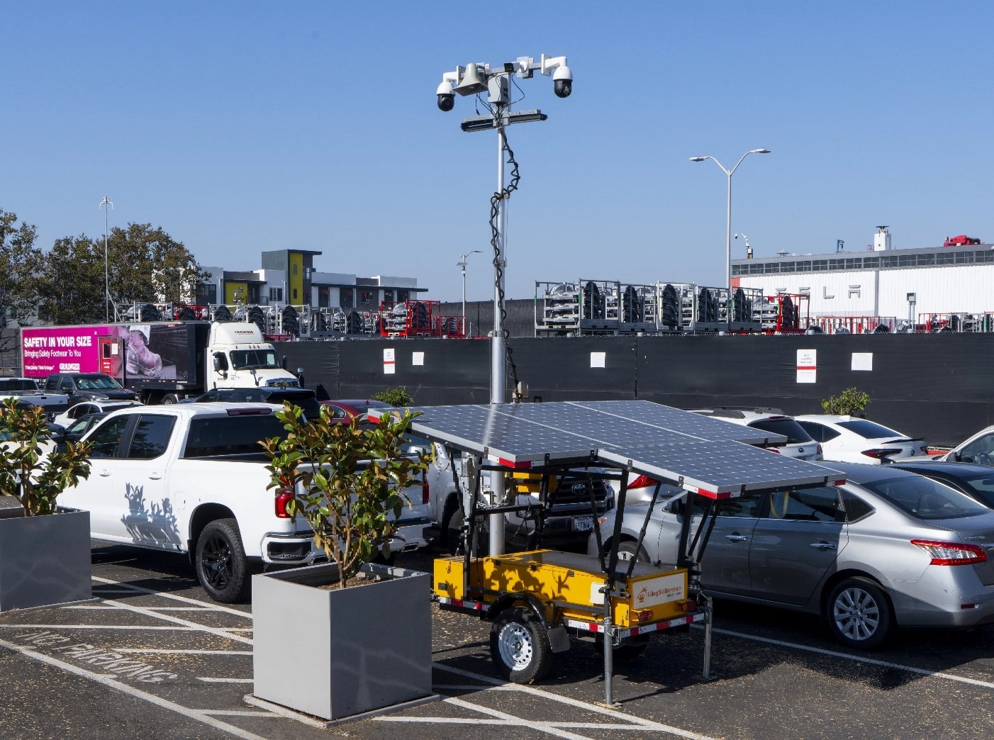 Solar-powered lighting in parking lot