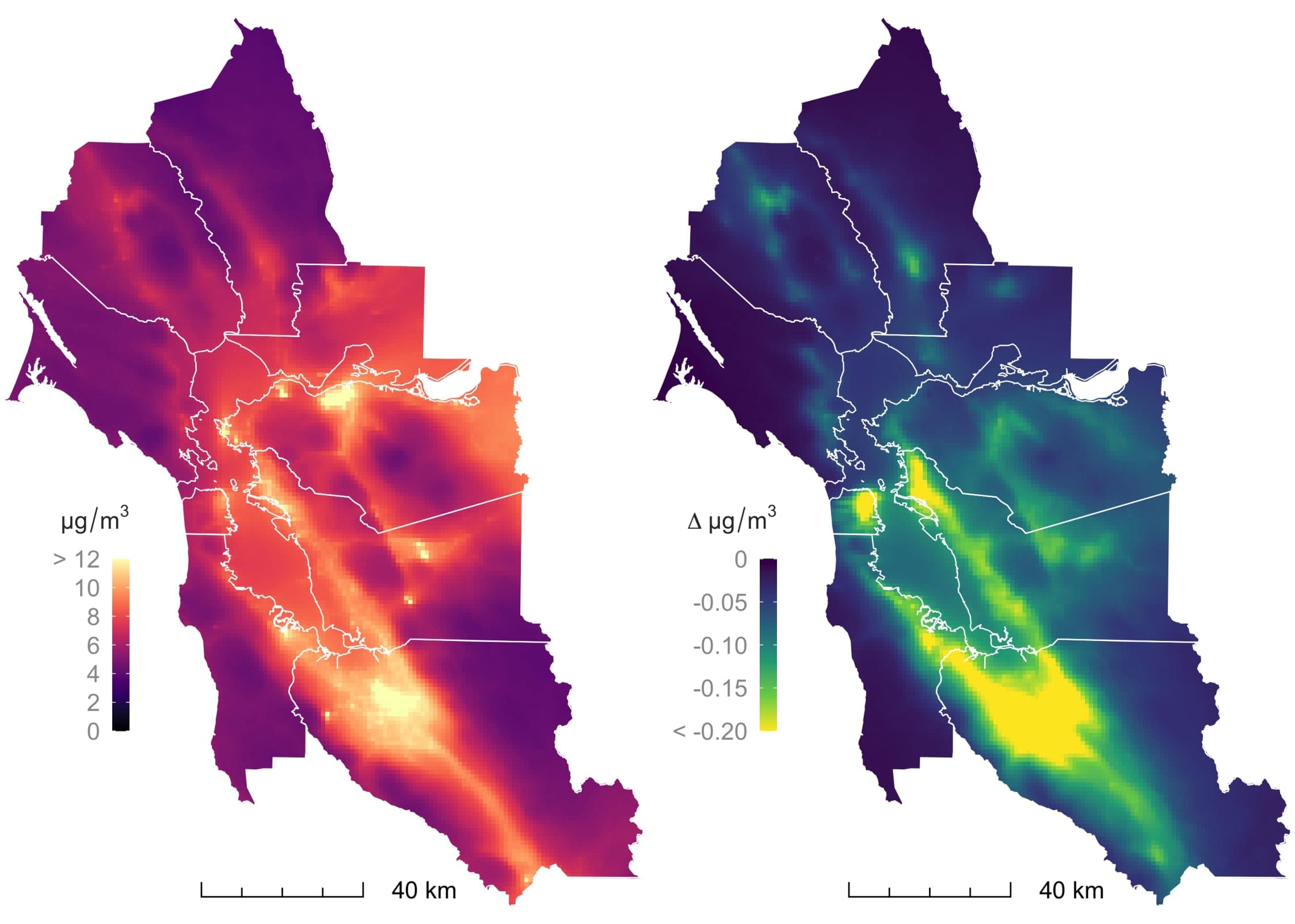 Maps showing reduction in particulate matter